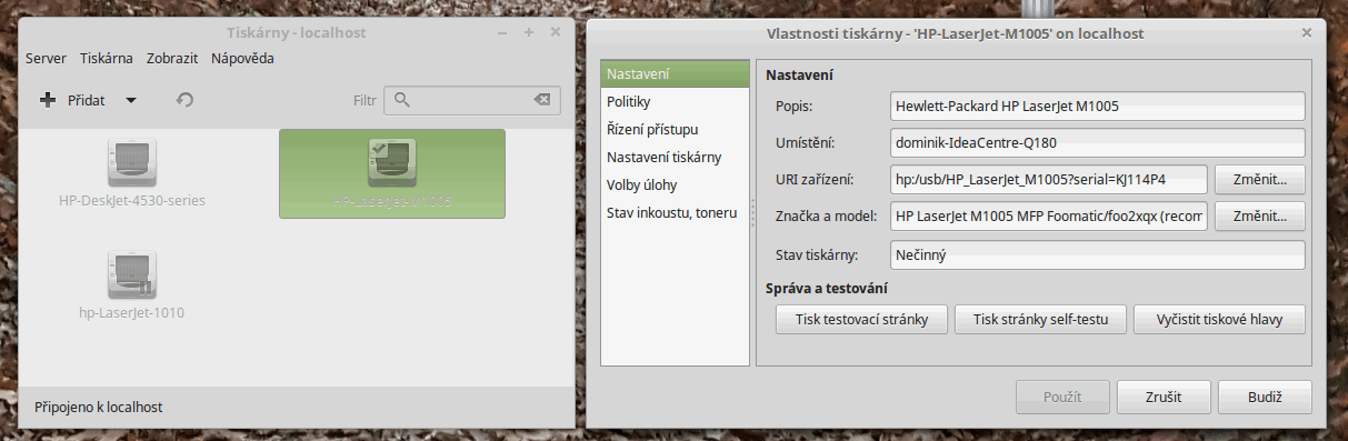 linux tiskárny